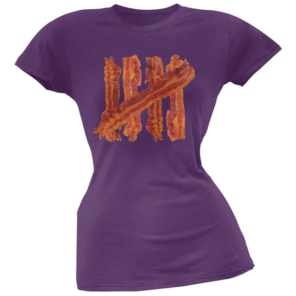 Bacon Strip Tally Marks Purple Soft Juniors T-Shirt - Medium