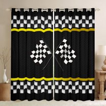 Homewish Sports Car Black Out Curtains,Classic Racing Flag Curtains Pack of 2 (42x63 Each),White Black Yellow Bedroom Curtains For Boys,Super Cozy Room Decor