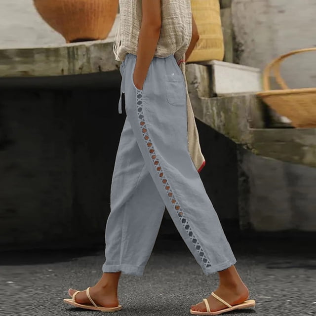 Women Casual High Waist Pants Drawstring Capri Pants With Pockets Wide Leg Cropped Pants For Women Womens plus Size Casual Pants Suits for Wedding Pant for Women Casual Rompers for Women Long Pant