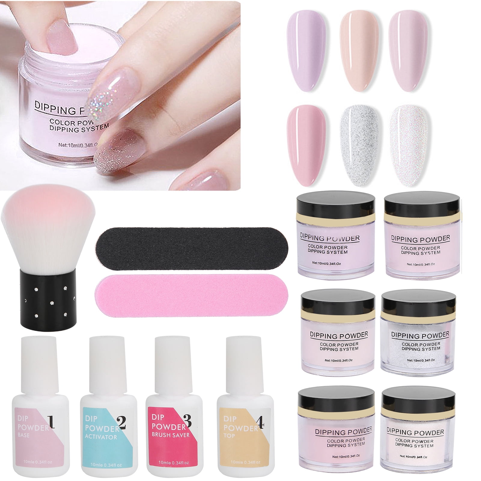 Rupoun 8-Piece Nail Dipping Powder Set, Base Coat Top Coat Dust Brush Manicure Tool Kit K1214 (7.48 inches / 19 cm)