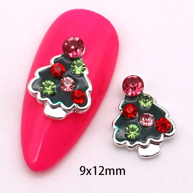 10 Uds. De decoración navideña para uñas, abalorio dorado y plateado, zapatos con cabeza de ciervo de Papá Noel, sombrero de muñeco de nieve, accesorios para uñas de árbol