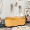 thumbnail image 2 of Mustard Yellow Velvet and Wood Storage Bench Modern Design Style Entryway, 2 of 8