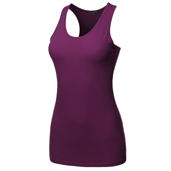 A2Y Women's Basic Solid Soft Cotton Scoop Neck Racer-Back Tank Top