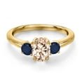 thumbnail image 3 of Gem Stone King 18K Yellow Gold Plated Silver Peach Morganite and Blue Sapphire Engagement Ring for Women | 1.09 Cttw | Oval 7X5MM | Gemstone October Birthstone | Size 7, 3 of 6