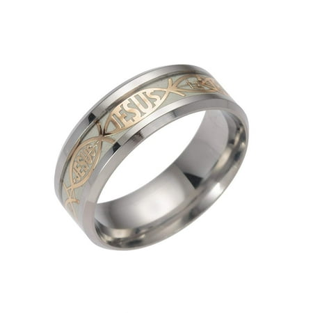 - Ginger Lyne Collection Glow in the Dark Jesus Jesusfish Stainless Steel Wedding Band Ring