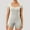 Gray, variant on Women's Short Sleeve Yoga Romper Seamless Ribbed Workout One Piece Square Neck Jumpsuit