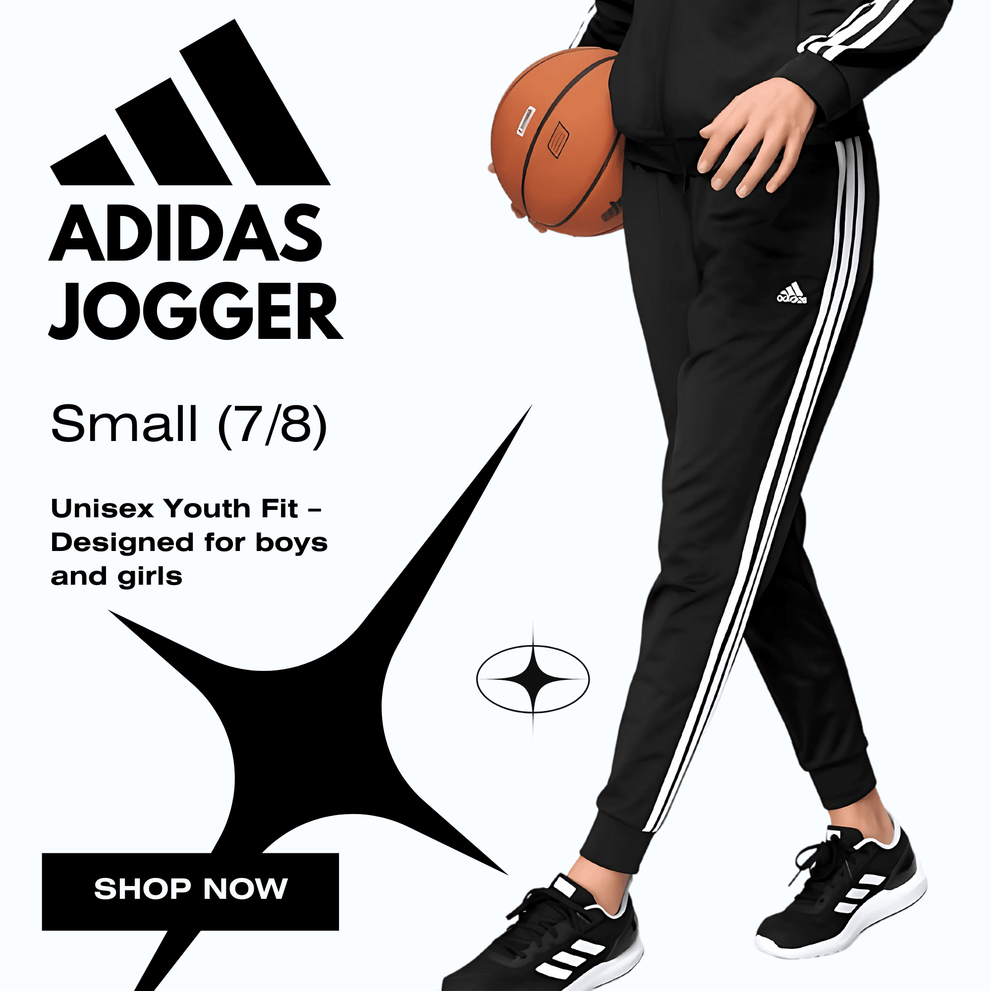 Adidas Youth Jogger Pants – Black Carbon Gray Sweatpants for Boys & Girls, Size S (7/8)