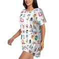thumbnail image 2 of Balery Hello Summer Cat Pattern Womens Pajama Sets 2 Piece Soft Short Sleeve Top and Shorts Sleepwear Round Neck Pjs Lounge Set with Pockets-Medium, 2 of 7