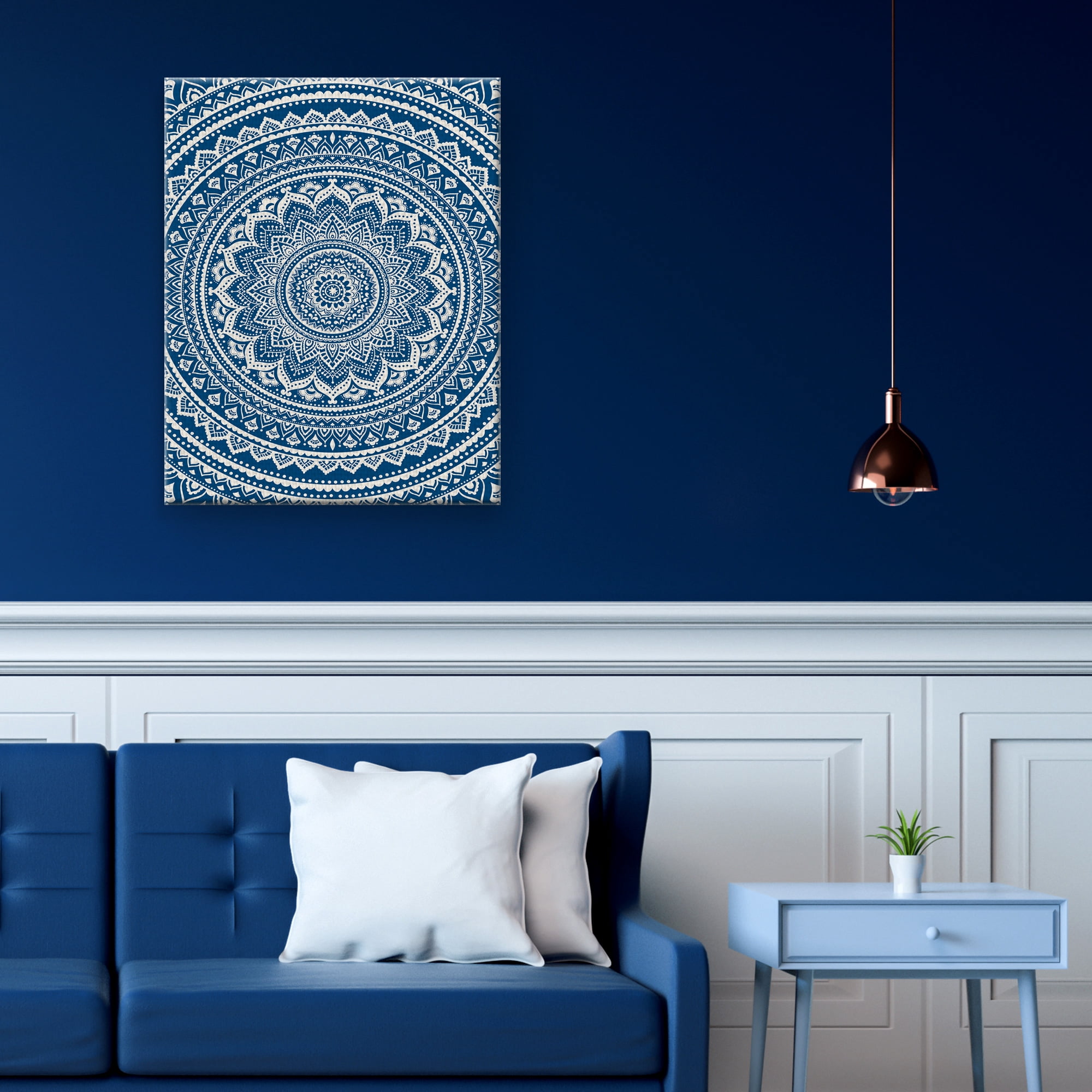 Masterpiece Art Gallery Medallion In Blue By Belle Maison Canvas Art Print 22" x 28"