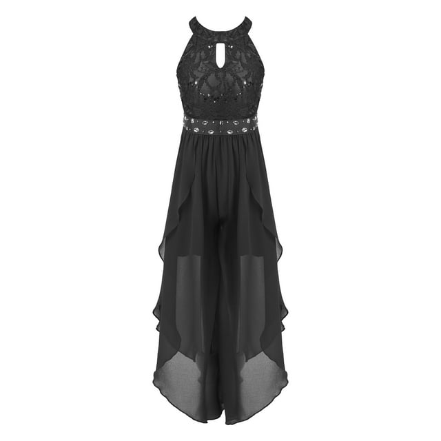 dPois Robe à Volants pour Filles, Robe de Fête de Mariage en Dentelle à Sequins, Robe de Demoiselle d'Honneur, Paillettes, Danse, Noir 10