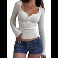 thumbnail image 3 of Camisas de Larga para Mujer, Blusas Casuales con Cuello Cuadrado, Camisetas Básicas de Punto Acanalado de Corte Entallado, Ropa de Otoño-Verano 2025. L, 3 of 8