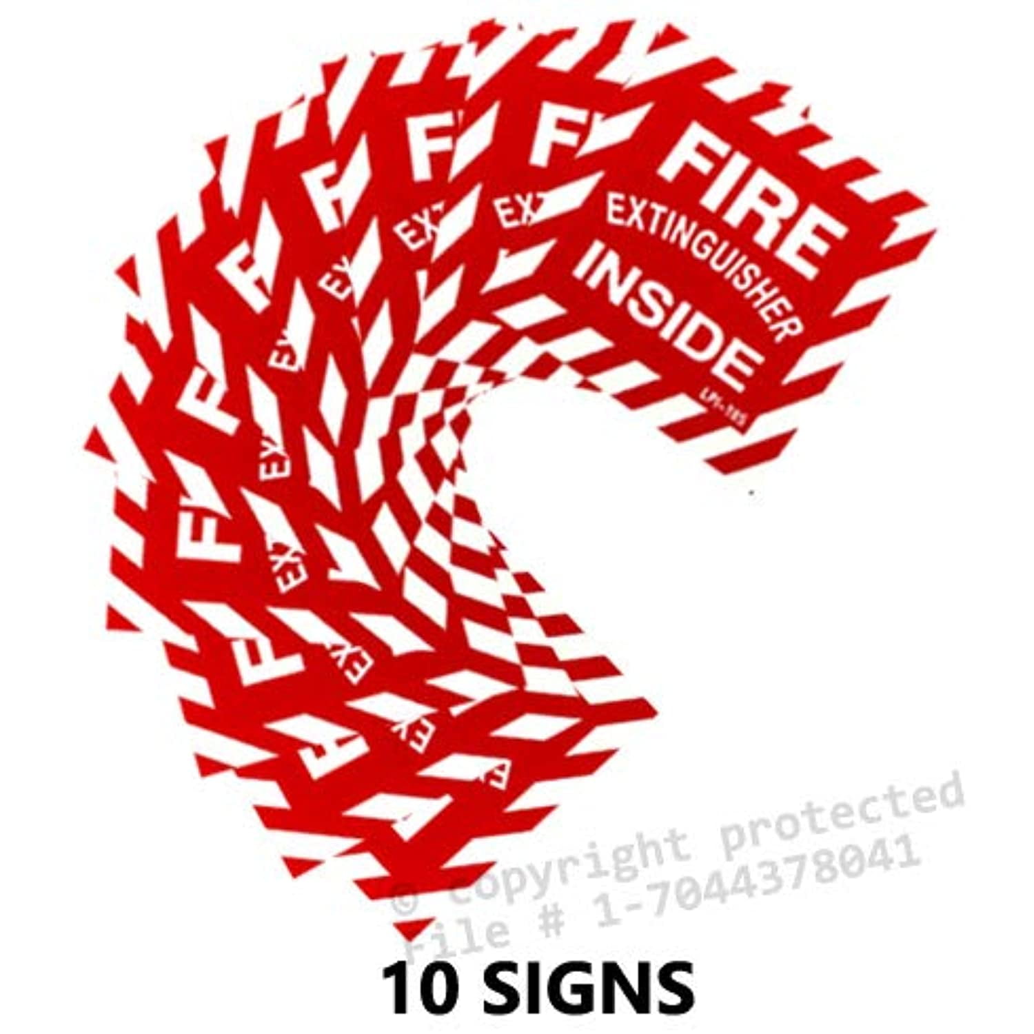 Self Adhesive Vinyl Signs 4"x4" 10 Signs - FIRE EXTINGUISHER INSIDE 
