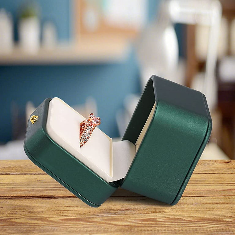 WANGJUJU Double Ring Box for Wedding Ceremony, Wedding Ring Box for Ceremony, Engagement Ring Boxes for Proposal, Vintage Ring Box for Wedding