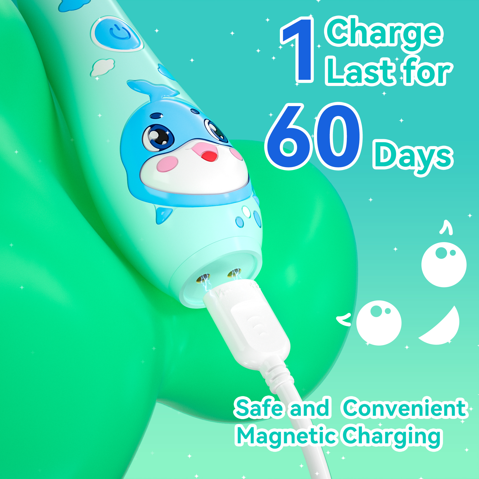 Seago Rechargeable Kids Electric Toothbrush,LED Observing Light,8 Brush Heads,for Kids 3-8 ，SG-2139 Blue
