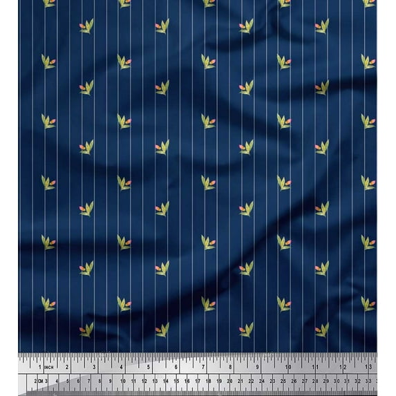 Soimoi Poly Georgette Fabric Leaves,Flower Bud & Stripe Print Fabric by Yard 52 Inch Wide