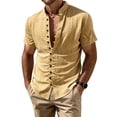 thumbnail image 3 of Men's Casual Button Up Shirt Polyester Blend | Short Sleeve Stand Collar With Breathable Fabric Beach Shirt | Sun Protection Vacation Tops Comfortable Daily | Zenithor,Khaki 2XL, 3 of 9