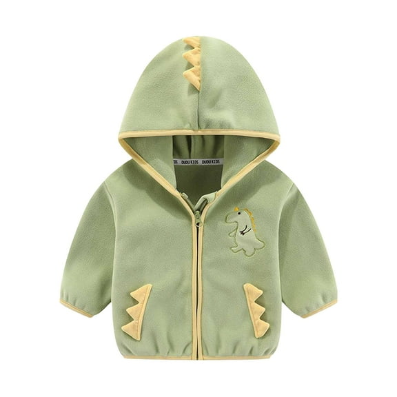 Mikilon Kids Shaker Fleece Hooded Jackets Solid Color Cute Dinosaur Print Zipper Jackets Long Sleeve Warm Jackets ,Size 11 Months-8 Years
