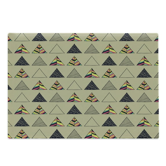 Grunge Cutting Board, Geometric Pattern with Triangles and Colorful Lines Horizontal Design Retro Motifs, Decorative Tempered Glass Cutting and Serving Board, Large Size, Multicolor, by Ambesonne