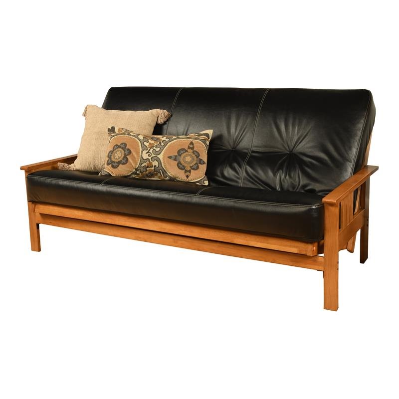 Pemberly Row Butternut Futon with Black Faux Leather Mattress