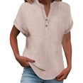 thumbnail image 2 of WCJM Women's Casual Basic Going Out Crop Tops Slim Fit Short Sleeve Women's Fashionable and Casual Solid Color V Neck Wrinkle Cloth Button Short Sleeve Rolled Up T Shirt Top, 2 of 7