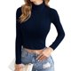 thumbnail image 1 of Suéter corto para mujer, cuello alto de punto acanalado, camisetas de manga larga, jersey ajustado a Abanopi Aqua/Medio, 1 of 7