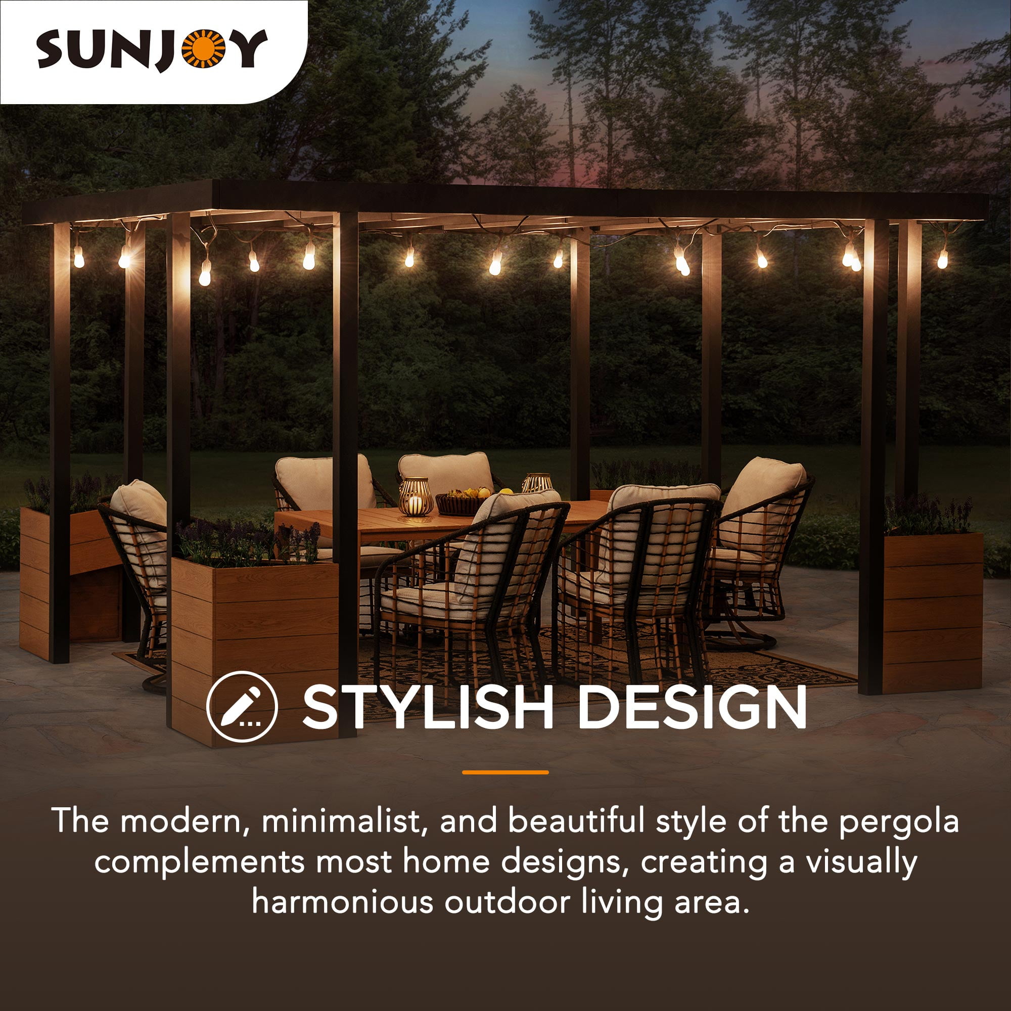 Sunjoy 10 x 12 ft. Outdoor Patio Black Steel Frame Pergola with Planters