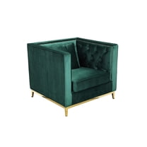 Vien 36 Inch Accent Chair- Green Tufted Velvet- Gold Polished Steel Legs