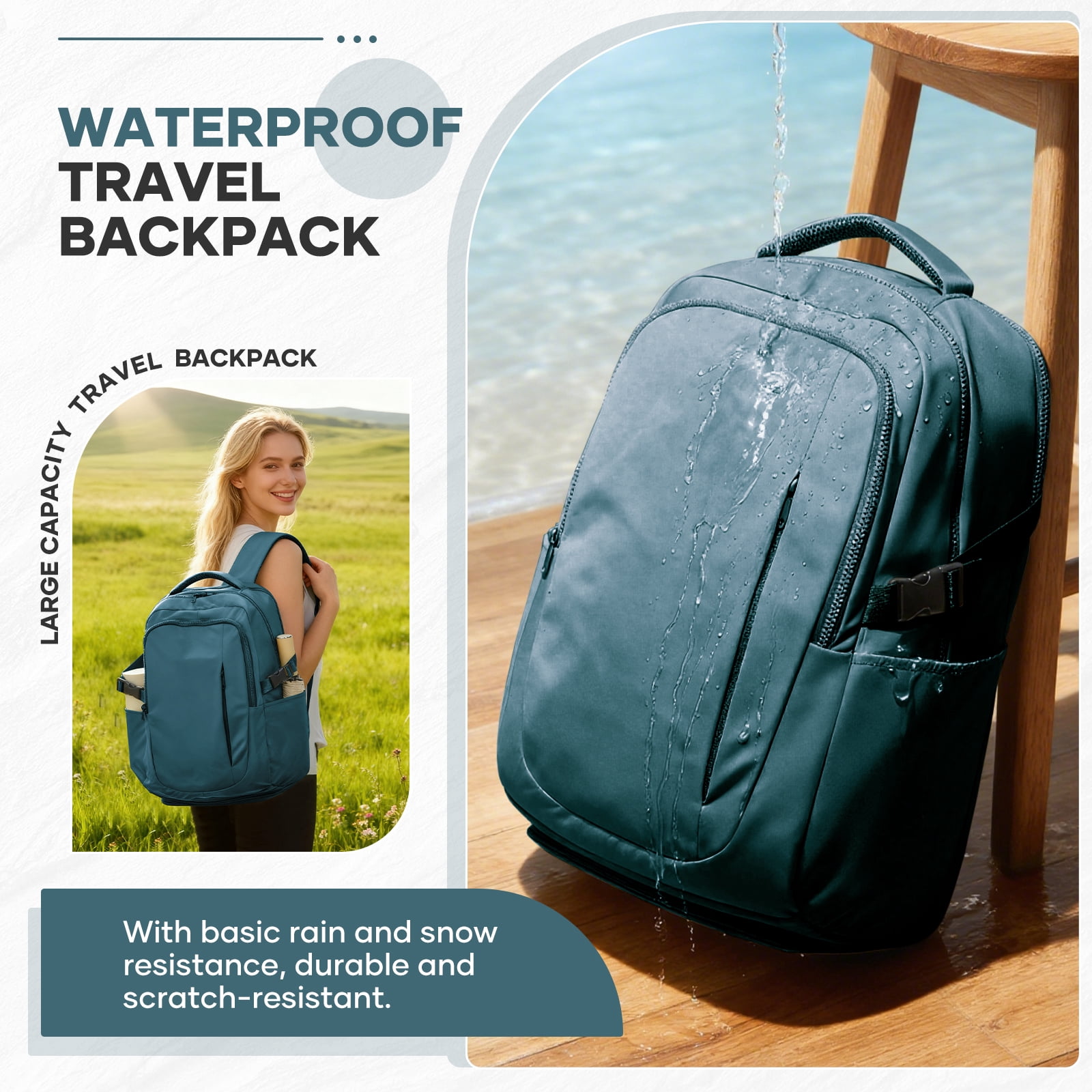 SYCNB Waterproof Lightweight Travel Backpack for Women, Laptop Backpack with Charging Port for College, Airline-Approved Carry On Backpack, Personal Item Travel Bag with Shoe Pouch Peacock Blue