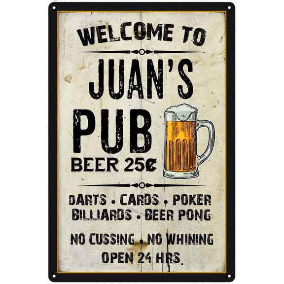 JUAN'S Pub Sign Vintage Man Cave Bar 8 x 12 High Gloss Metal 208120028055