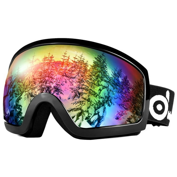 Odoland S2 General OTG Ski Goggles Double Anti-Fog Lenses with UV400 Protection for Adult Snowboarding Skating Sledding-Black