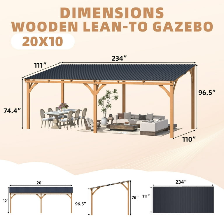 洋書 Alleno 101creations AECOJOY 20' x 10' Wood Gazebo, Outdoor Heavy Duty Wooden Pergola
