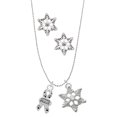 thumbnail image 1 of Delight Jewelry Silvertone Small Paw Print Ribbon ''Animal Rescue'' Silver tone Snowflake Charm Necklace and Stud Earrings, 1 of 4