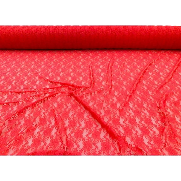 Embroidered Stretch Lace Apparel Fabric Sheer Floral Red BB101