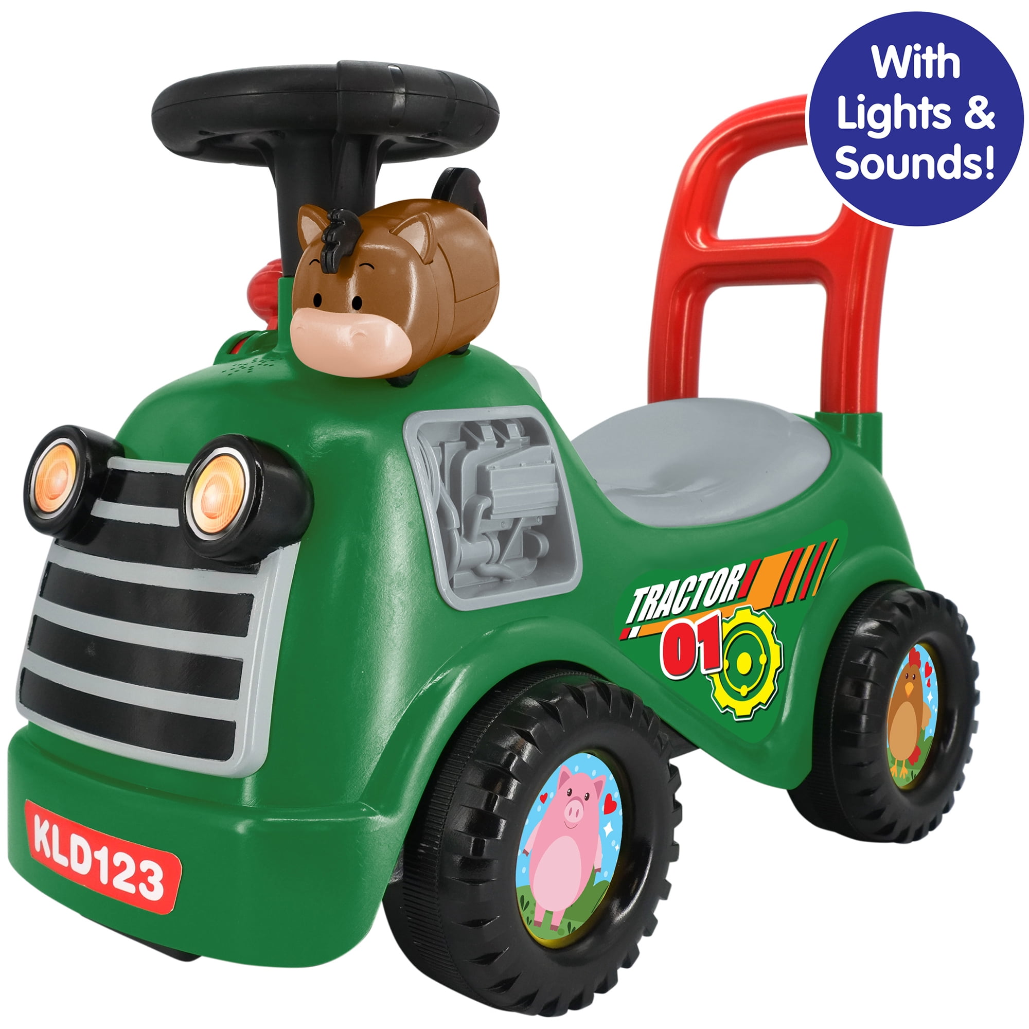 Kiddieland: My First Ride-On - Farm Tracker - Lights & Sounds Foot-To-Floor Vehicle, Toy Zoom Horse, Storage Seat, Push-Pull Handle, Toddlers 12-36mo