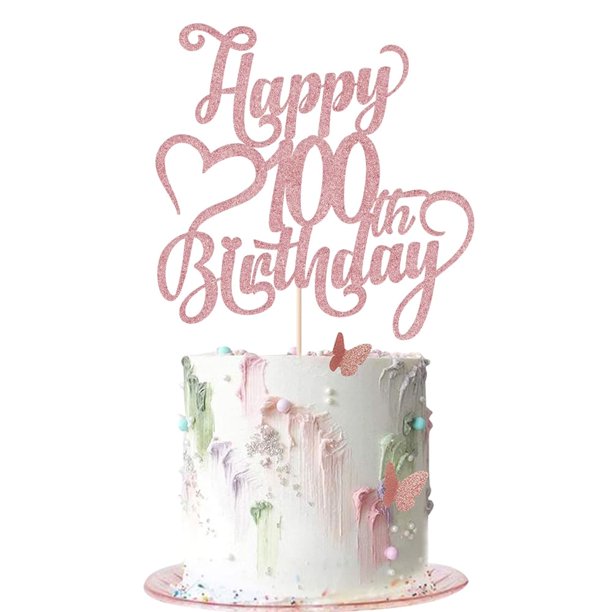 Topper para pastel AROKIPPRY con brillo rosa dorado para 100.º cumpleaños