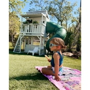 KidKraft Cozy Escape Wooden Outdoor Two-Story Playhouse with Slide, Kitchen, Rock Wall and Bench