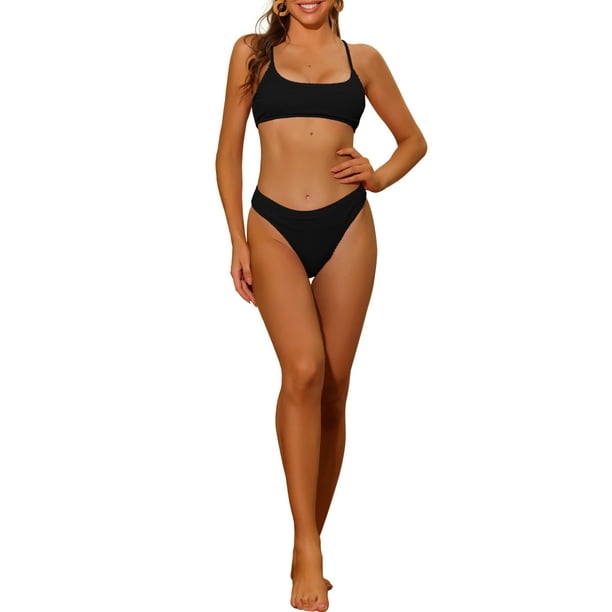 Conjuntos de bikini de 2 piezas para mujer, con tirantes ajustables, ropa de baño deportiva, trajes de baño, negro S