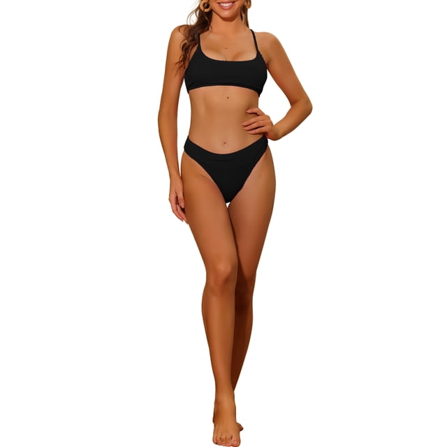 Conjuntos de bikini de 2 piezas para mujer, con tirantes ajustables, ropa de baño deportiva, trajes de baño, negro S