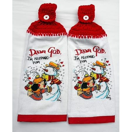 

DEAR GOD I M KEEPING HIM - 2 HANDMADE CROCHET TOP KITCHEN TOWELS