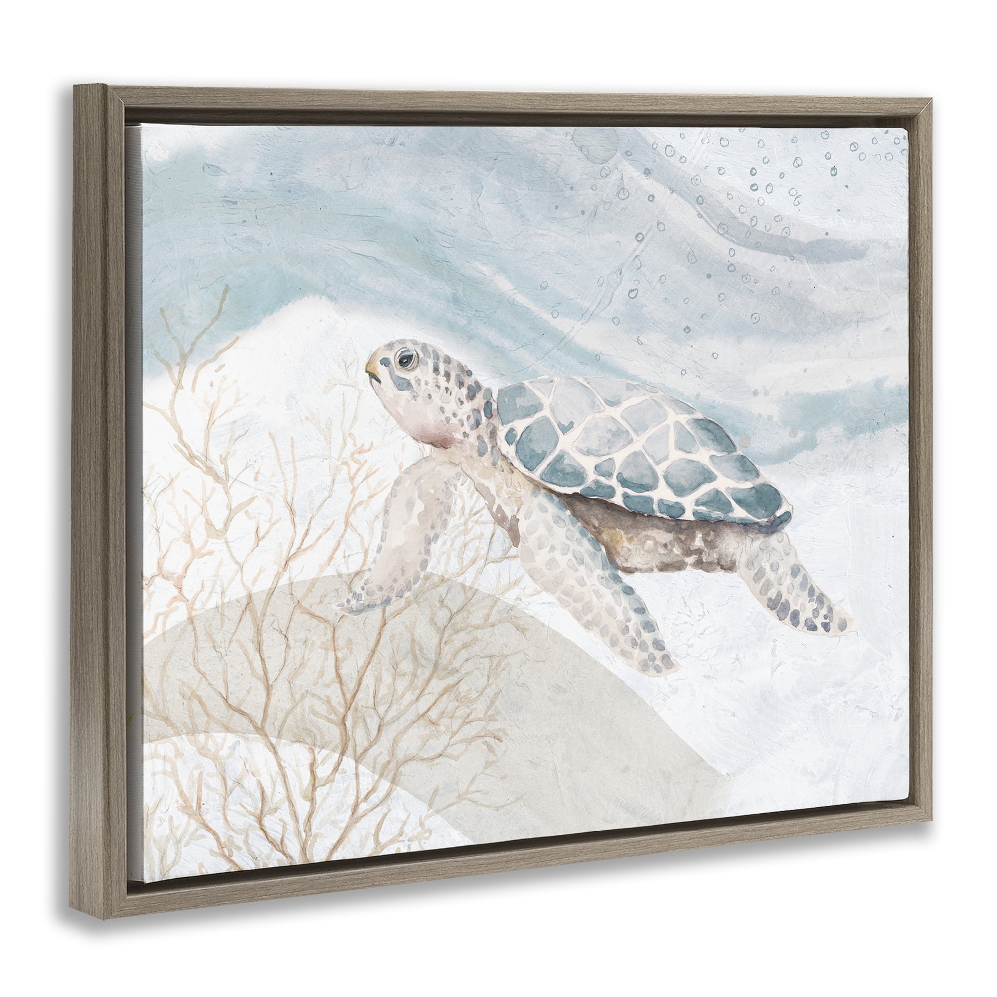 Stupell Industries Turtle on Brushed Pattern Animals & Insects Painting Brown Floater Framed Canvas Art Print Wall Art, 21 x 17