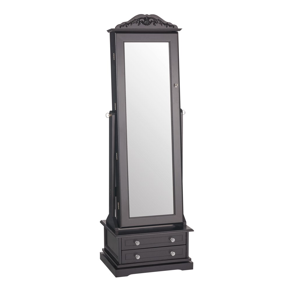 Belham Living Swivel Tilt Cheval Mirror Jewelry Armoire, Black