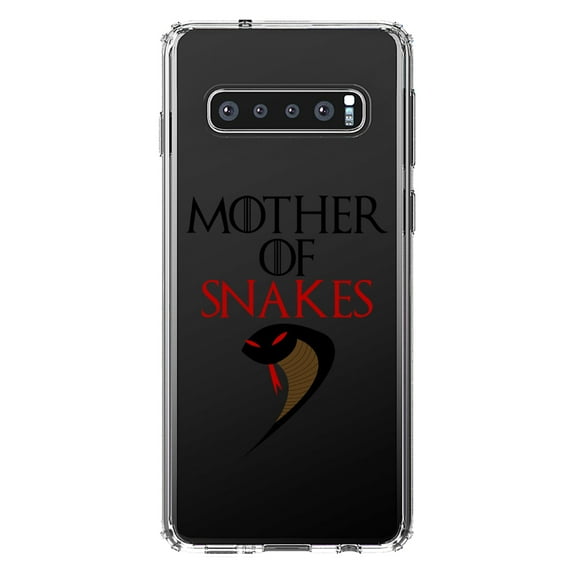 DistinctInk Clear Shockproof Hybrid Case for Samsung Galaxy S10 (6.1" Screen) - TPU Bumper Acrylic Back Tempered Glass Screen Protector - Mother of Snakes