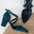 thumbnail image 5 of Sina - Tacones altos con tiras cruzadas altos con tiras cruzadas altos de terciopelo azul verdoso turquesa 23 CM, 5 of 5