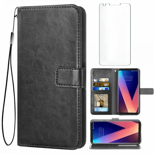 Mobile Phone Cover for Lg V30, Cover Premium Pu Leather Tpu Flip Cover Magnetic Closure Card Compartment Stand Function Wallet with Lanyard Protective Cover