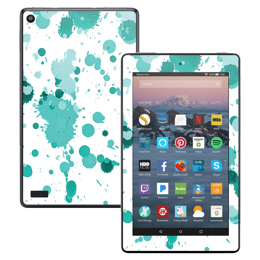 Skin For Amazon Kindle Fire 7 (2017) Teal Splatter Protective