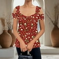 thumbnail image 2 of ZQUUVOU Women's T-Shirt Square Neck Cold Shoulder Printed Floral Short Sleeve Blouse Burgundy (S), 2 of 7