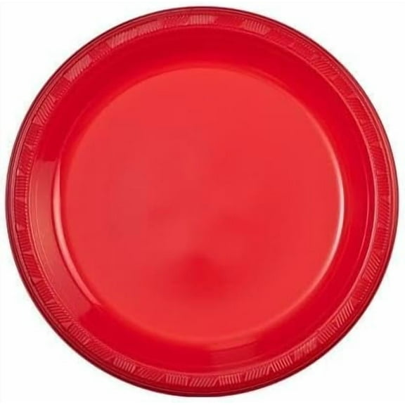 EcoQuality 9 inch Round Red Plastic Dinner Plates – Heavy-Duty Disposable Party Plates for Birthdays, BBQs, Picnics & Events – for Catering, Weddings, and Holiday Gatherings (10)