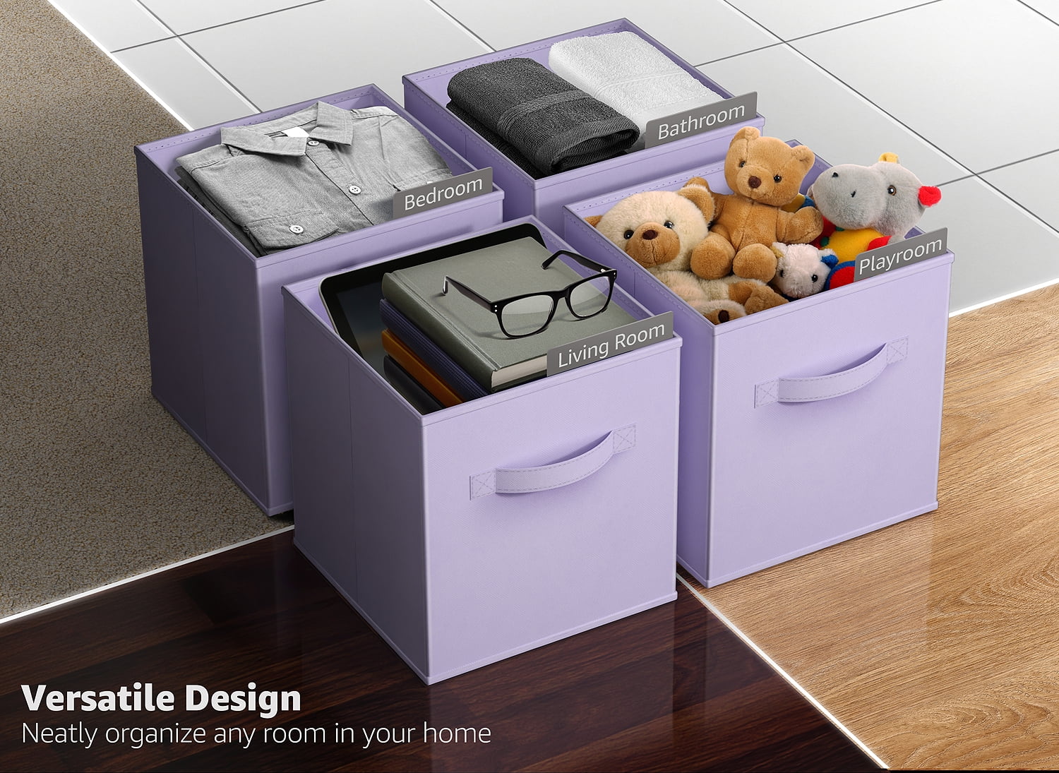 Sorbus 13" Foldable Fabric Storage Cube Bin, Pastel Purple (2 pack)