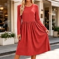 thumbnail image 2 of Vynhevius Womens Striped Casual Dress Crew Neck Long Sleeve with Pockets Loose Midi, 2 of 7