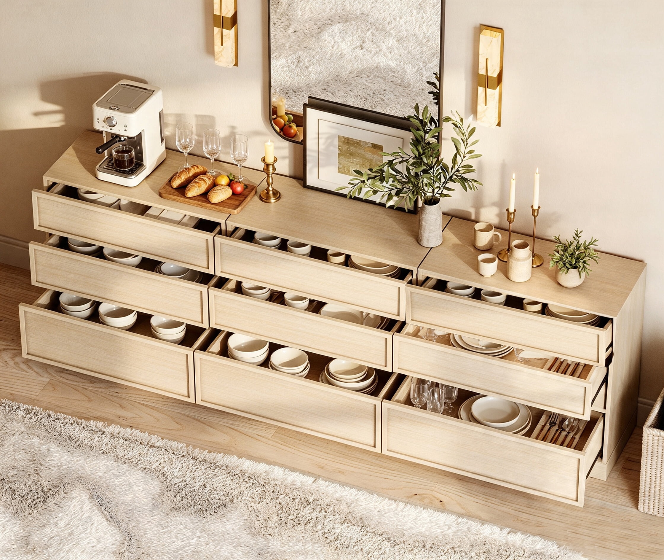 94.5" Modern Sideboard Buffet Cabinet with 9 Drawers, Multifunctional Sideboard with Large Storage and Adjustable Shelf